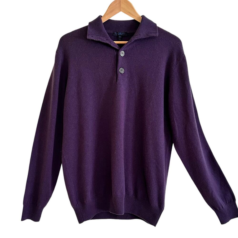 Enzo Mantovani Cashmere 4 Button Elbow Patch Sweater Purple Med Academia Preppy
